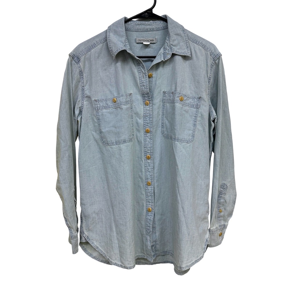 Outerknown Womens Light Wash Blue Chambray Button Down Shirt Small S P